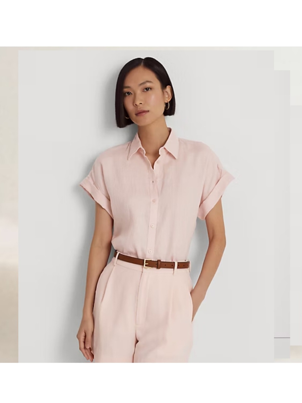 Lauren Ralph Lauren Dolman Sleeve Linen Shirt Blush Pink Womens M Button Up